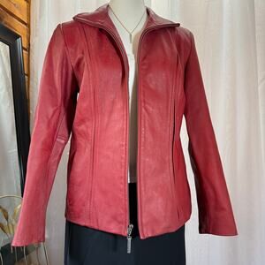 Cherry Red Lambskin Leather Jacket Preston & York Women’s Small